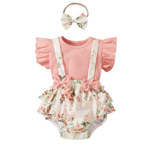 3Pcs Newborn Baby Girl Summer Clothes Floral Romper Jumpsuit Shorts 3M 6M 12M 18M Outfits Set
