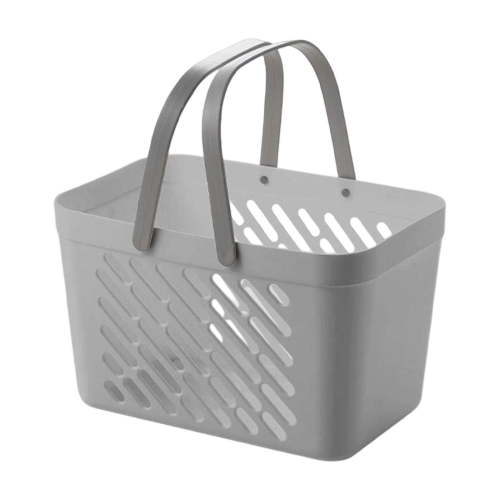 Plastic Storage Basket,Portable Shower Tote Bin with Handle & Water Filter Hole | Drainage Plastic Basket for Bathroom Storage | Household Washing Supplies,Gray