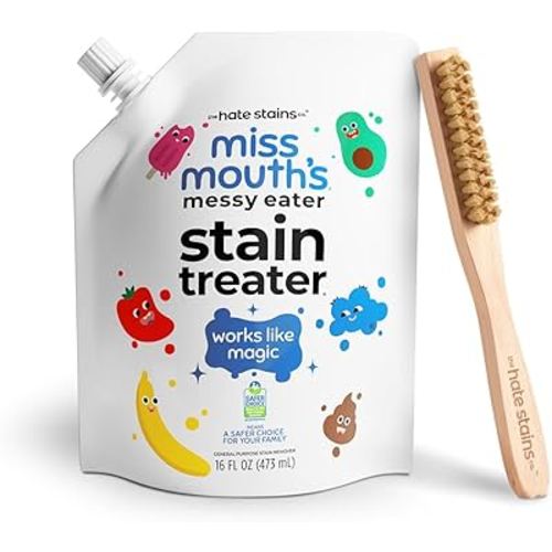 Miss Mouth's Messy Eater Stain Treater - 16oz Refill and Laundry Brush – Gentle Fabric Scrub Brush for Spot Cleaning, Pre-Treating Stains & Delicates