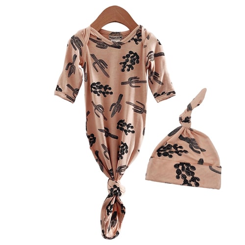 SpearmintLOVE Knotted Gown & Hat Set - Nude/Black, Cactus