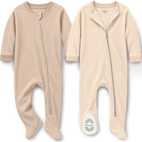 2-Pack Baby Pajamas Footie – Baby Sleepers 3-6 Months, Organic Cotton Footed Newborn Pajamas with Mitten Cuffs, Double Zipper Jammies, Soft, Breathable, Unisex Sleep and Play PJS (Ecru, 3-6 Months)