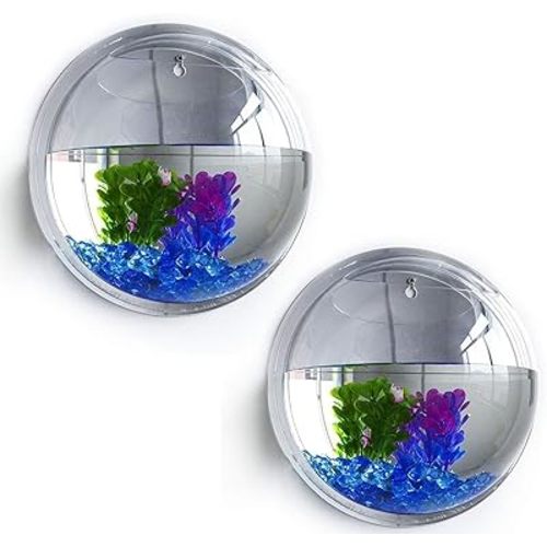 2Pack Wall Mounted Fish Bowl, 230ML Clear Acrylic Round Vase Decoration Wall Fish Bubble Hanging Clear Acrylic Betta Fish Tank Wall-Mounted Aquarium Wall Plant Pot Decoration Planter
