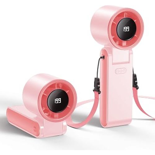 Portable Handheld Turbo Fan, 199 Gear Speed, 24 Hs Cooling Time, 5500mAh Rechargeable Mini Personal Hand Fan, Foldable Design, Travel Essentials, Beach Vacation, Gifts for Women, Men, Pink