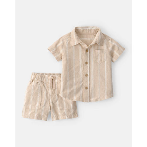 Baby Boy 2-Piece Stripe Collared Shirt & Short Set - Khaki - Carter's | Carter's