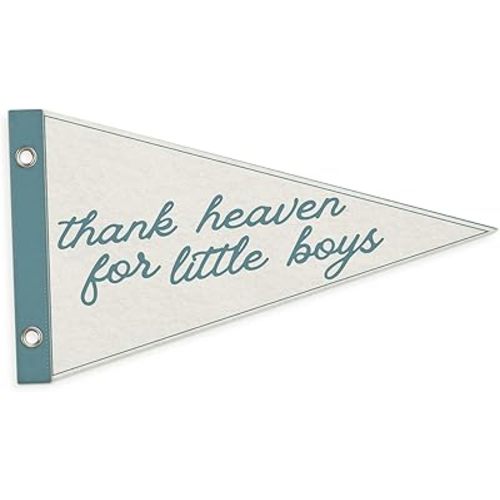 Baby Boy Nursery Decor,Boys Room Decor Felt Pennants Banners Flags,Thank Heaven for Little Boys Wall Hanging Decor for Toddler Nursery Kids Playroom Boy Room 7.4x14 Inch