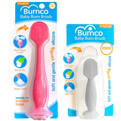 Bumco 2-Pack Full-Size & Mini Baby Bum Brush Bundle (Pink/Gray)