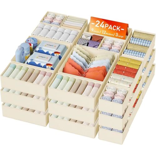 DIMJ Drawer Organizer Clothes 24 Pack - Foldable Baby Organizers and Storage Dresser Organizer for Bedroom, Closet Nursery Organization Dresser Dividers for underwear, Sock, Bra, Belt, Tie