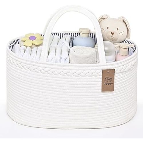 19L Baby Diaper Caddy Organizer, 16.8"x9.8"x9" Cotton Rope Diaper Basket, Changing Table Storage Caddy With Removable Divider, Baby Basket for Nursery, Car, Diapers, Baby Shower Gifts for Newborn