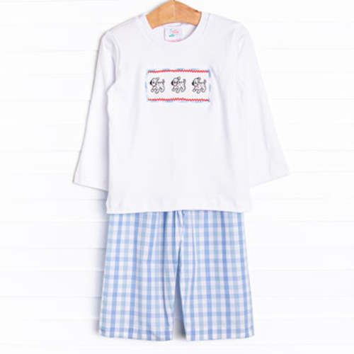 Dotted Dalmatians Smocked Pant Set, Blue – Stitchy Fish