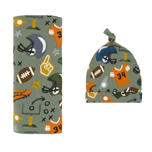 Little Sleepies Swaddle & Hat Set, Baby Swaddles Newborns, Soft Viscose from Bamboo Swaddle Blanket Wrap (Touchdown Time)