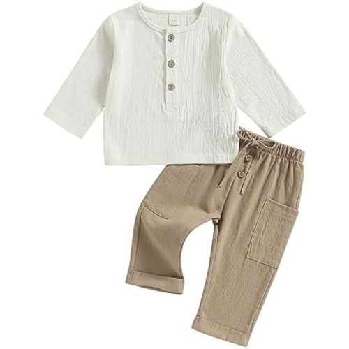 Conjunto de otoño para niños pequeños de Thorn Tree, camisa de manga larga con botones y pantalones con cintura elástica de 2 piezas, ropa para niños pequeños