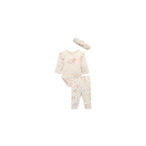 Purebaby 3 Piece Gift Pack w/ Headband - Aviary Garden | Baby Bunting AU