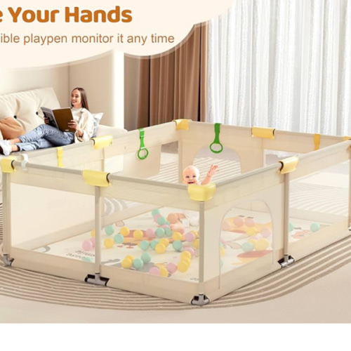 CoziBB Baby Playpen with Mat, 71" × 59" Extra Large Playpen for Toddler, Play Yard, Baby Fence Play & Sleep Area for Indoor & Outdoor