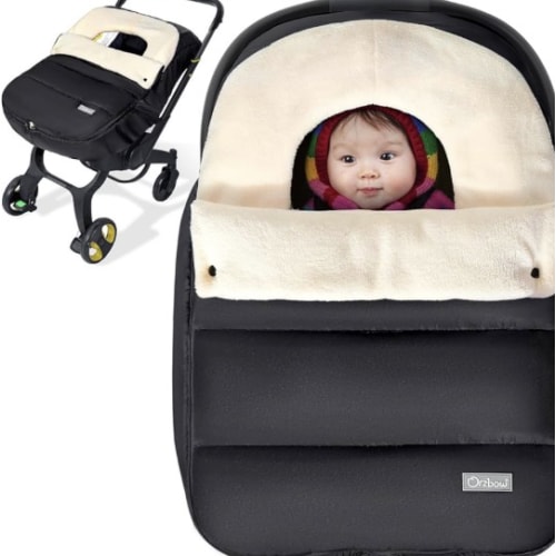 Orzbow Car Seat Covers for Babies Winter, Universal Baby Car Seat Cover with Adjustable Collar, Waterproof Carseat Cover with Zipper, Warm Coral Fleece, Detachable and Machine Washable, Black