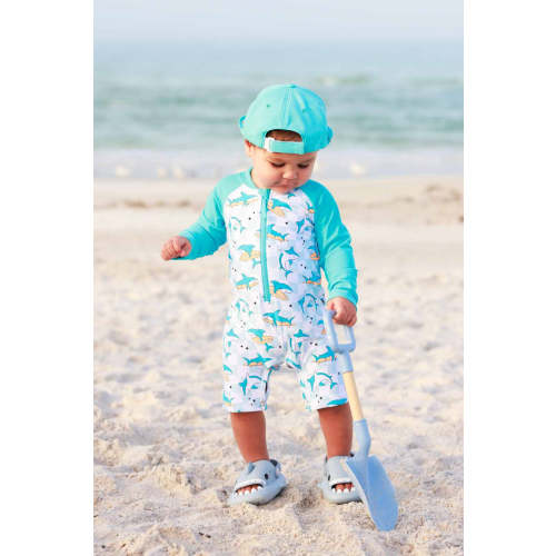 Long Sleeve Rash Guard Swim Romper Shortie | Totally Jawsome – Caden Lane