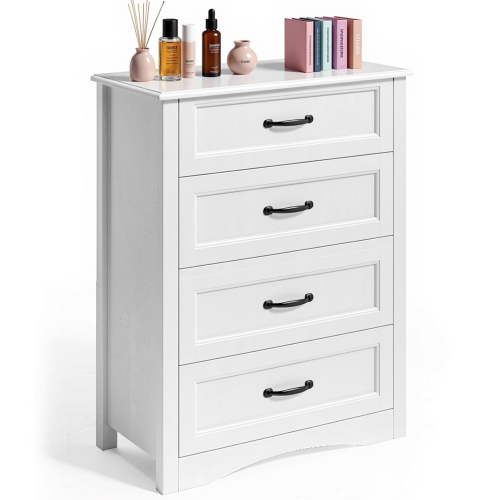 Asofer 4-Drawer White Dresser for Bedroom, Modern Wood Chest with Cutout Handle
