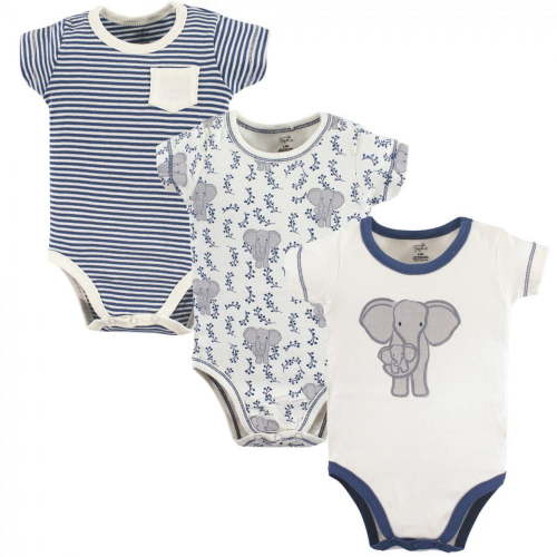 Touched by Nature Baby Boy Organic Cotton Bodysuits 3pk, Elephant, 6-9 Months