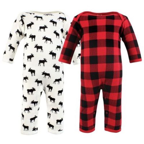 Hudson Baby Infant Boy Thermal Coveralls 2pk, Buffalo Plaid Moose, 0-3 Months