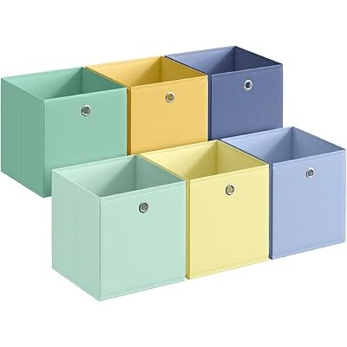 SONGMICS Storage Cubes, Set of 6 Odorless Foldable Storage Boxes, 10.2 x 10.2 x 11 Inches, Closet Organizers for Shelf, Rainbow Storage Bins, Colorful Fabric Bins for Bedroom, Living Room URFB226XA08