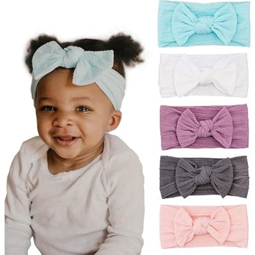 Parker Baby Co. Cable Knit Nylon Baby Headbands, 5 Pack - Grace Set