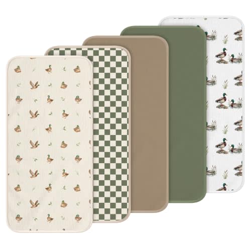 Hahafelt 5 Pcs Waterproof Changing Pad Liner, Mallard | 27.5 X 14 in Muslin Reusable Liners, Water Repellent Travel, Washable Checkerboard Covers for Nursery Diaper Bag