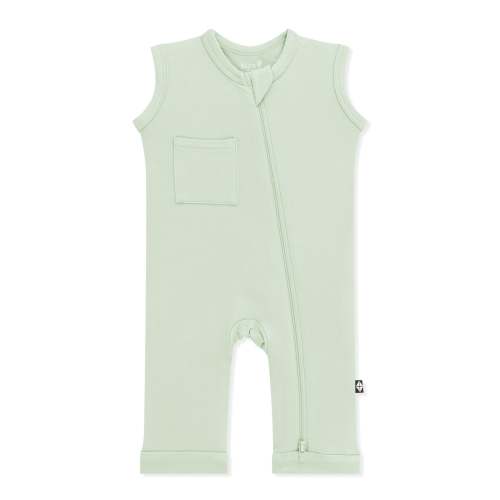 Zippered Sleeveless Romper in Basil