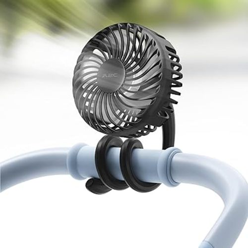 A2C Portable Stroller Fan [Rechargeable 4000mAh Battery, 3 Speeds, Flexible Base] Rotatable Travel Essentials for Handle Bar, Handheld Personal Cooling Fans for Gym Treadmill Peloton Bike/Camping/Gift