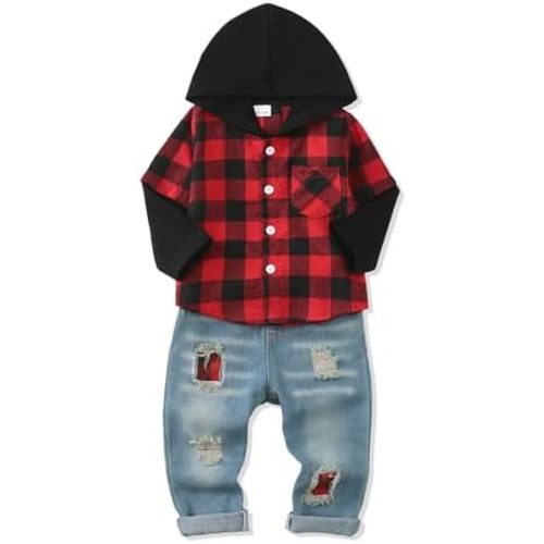 NZRVAWS Toddler Baby Boy Clothes Infant Outfit Boys Hoodie Sweatsuit Ripped Jean Fall Winter Little Boy Clothing 6M-7T