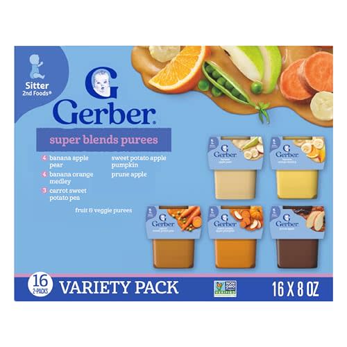 Gerber Stage 2 Baby Food, Super Blends Puree Tubs, No Added Colors or Flavors, Baby Puree, Variety 32-Pack
