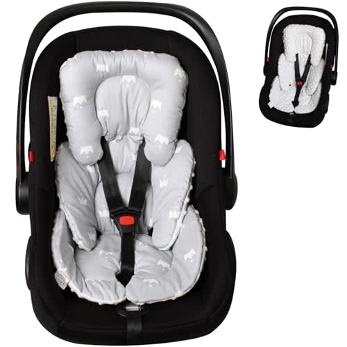 Boryokun Infant Carseat Insert 2-in-1 Reversible Cushion Carseat for Newborn, Breathable Minky Baby Car Seat Cushion for Carseats, Stroller, Swing, Bouncer (White)