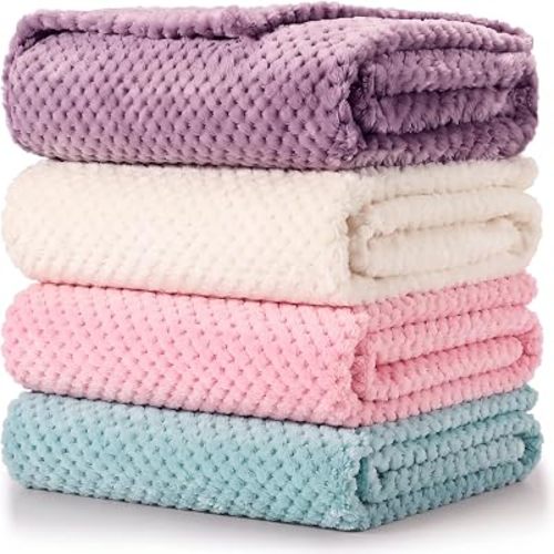 Reginary 4Pcs 30x40 Baby Blanket Fuzzy,Light Blue, Pink, Beige, Purple