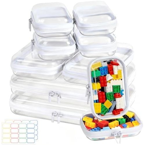 AOBOPLE 10 Pack Clear Hard Shell Zipper Case,Waterproof Toiletry Cosmetic Bag,Toy Organizers and Storage Box,Diaper Bag Organizer,Pencil Case,Clear Plastic Zipper Pouches for Office Home Storage