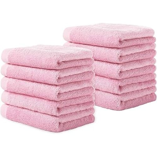 Yoofoss Washcloths Towel Set 10 Pack Baby Rayon Derived from Bamboo Wash Cloth for Bathroom-Hotel-Spa-Kitchen Multi-Purpose Fingertip Towels and Face Cloths 10'' x 10'' - Pink