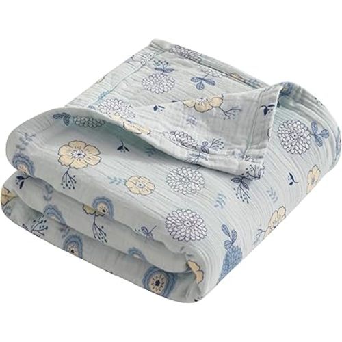 NTBAY Muslin Toddler Blanket, 4-Layer, 30x40 Soft and Breathable Receiving Blanket for Newborns and Infants, Crib Stroller Travel Use, Rustic Bloom