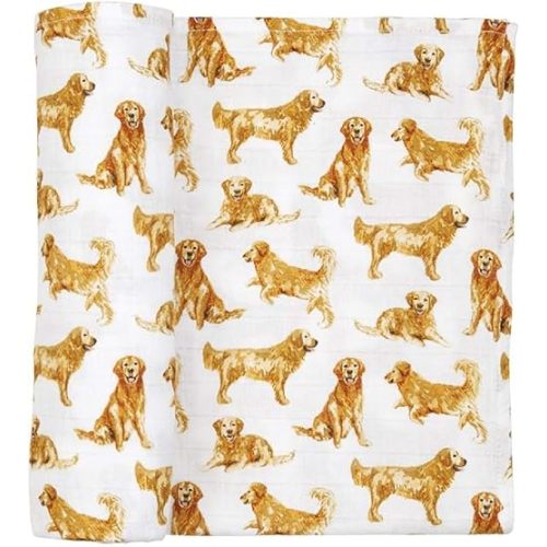 Mud Pie Golden Retriever Print Muslin Baby Swaddle Blanket, 47" x 47"
