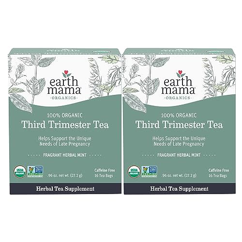 Earth Mama Organic Third Trimester Tea Bags | 100% USDA Organic Herbal Tea for Late Pregnancy Comfort + Childbirth Preparation, 16 Teabags Per Box (2-Pack)