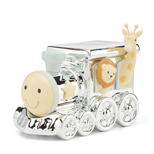 Baby's first Piggy Bank - Animal Train Silverplate Bank
