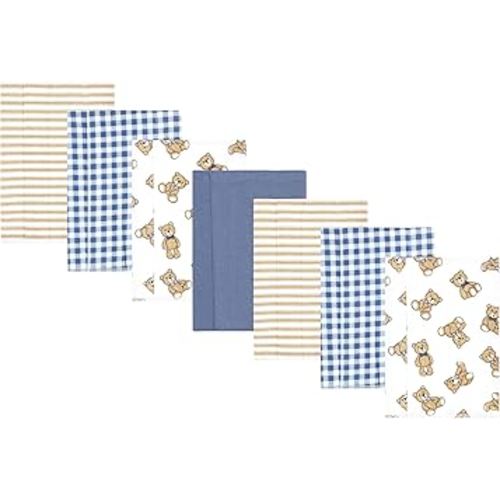 Hudson Baby Unisex Baby Flannel Burp Cloth 7pk, Gentleman Bear, One Size