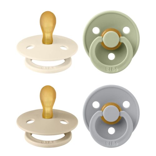 BIBS Colour Pacifier with Symmetrical Nipple| Natural Rubber Baby Pacifier | Set of 4 BPA-Free Soothers | Made in Denmark | Cloud Mix | Size 0-6 Months