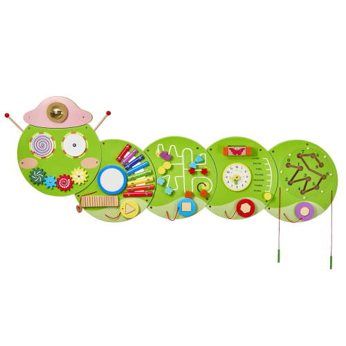 KFFKFF Caterpillar Activity Wall Busy Board Panels with 12 Engaging Activities, Montessori-Inspired Sensory Toy for Children Ages 3-12, Perfect for Playrooms, Nurseries, and Classrooms
