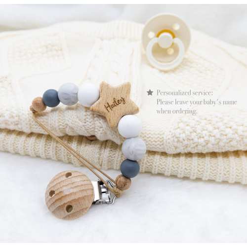 Personalized Pacifier Cilp/Attachment Clip / Beech Wooden Clip / Silicone Clip / Personalised Clip / Keychains