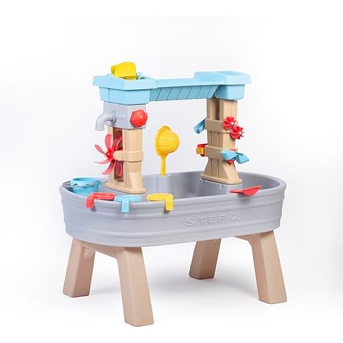 Step2 Rain Showers & Flow Kids Water Table, Outdoor Toddler Activity Table, 15-Piece Accessory Set, Ages 1.5+ Years Old, Multicolor (Gray, Blue, Red)