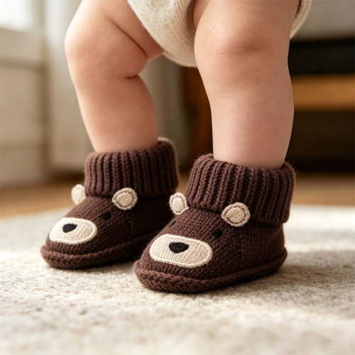 Cozy Knit Cartoon Animal Baby Sneakers – Comfy Warm Soft Fit Baby Footwear – Essential Baby Clothing for Winter Indoor Outdoor (Age 0-3 Months)