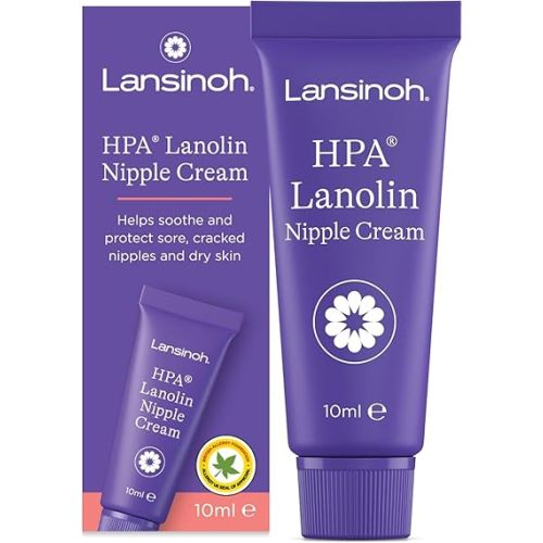 Lansinoh HPA Lanolin Nipple Cream for Sore Nipple & Cracked Skin, 100% Natural Single Ingredient, Breastfeeding Essential, Tasteless, odourless, Hospital Bag, moisturising, 10ml