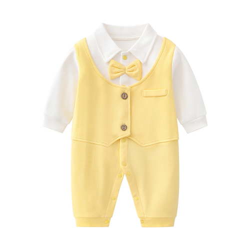 Vividxx Baby Boys Gentleman Romper Jumpsuit Long Sleeve Bowtie Onesie Formal Wear Tuxedo Suit Solid Color Newborn O-Neck Cozy Dailywear
