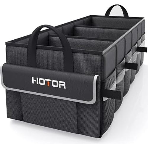 HOTOR Trunk Organizer - Car Organizer with 5 Pockets, Trunk organizer for SUV, Sedan & Van, Car Organization with Sturdy Base Panel for Car Accessories, Black, 3 Compartments, 31.89"×12.6"×10.6"