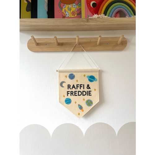 Space Theme Name Fabric Banner - Personalised - Nursery Wall Decor - Kids Room - Flag - Door Sign - Pennant Flag - Playroom