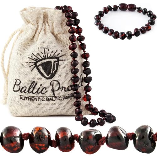Baltic Proud Amber Necklace And Bracelet Gift Set (Unisex Cherry) - Certified Premium Quality Raw Baltic Amber