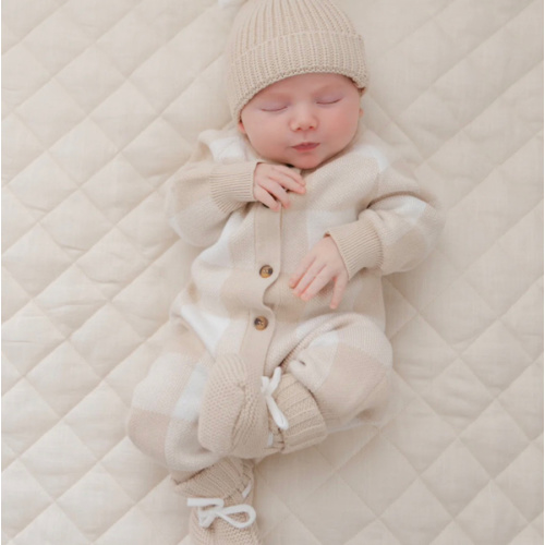 Gingham Knit Jumpsuit in Tan – Sweet June