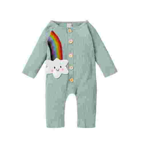 Spring Baby Kids Boys Girls Ribbed Striped Rainbow Cloud Jumpsuit Romper For Infant Newborn Toddler